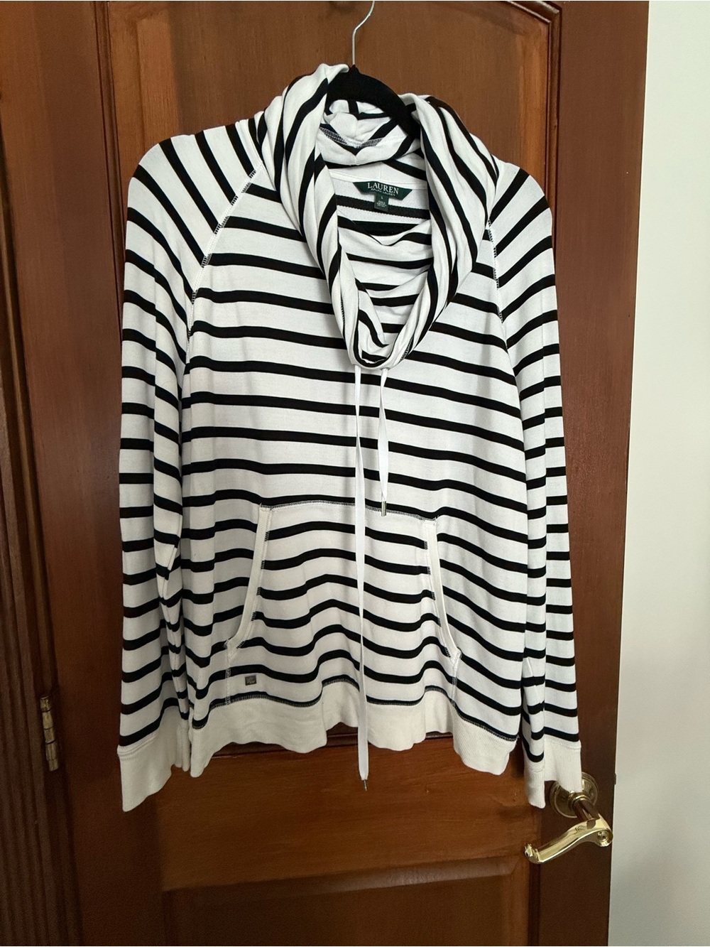 Lauren Ralph Lauren Black & White Striped Cowl Neck Pullover